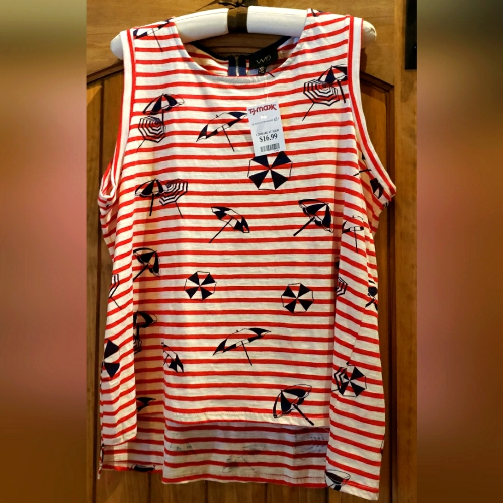 Brand new Summer sleeveless red striped ladies top.